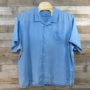Tommy Bahama Mens 3XLT Blue 100% Linen Short Sleeve Button Up Shirt Big & Tall